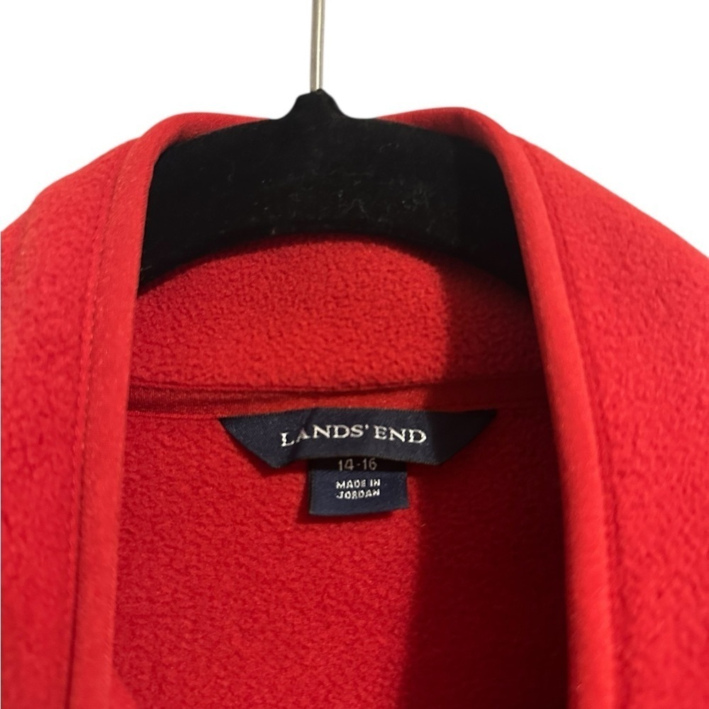 Lands’ End Red Fleece Full Zip Jacket Women’s Size 14 Winter Warm Comfortable - Picture 7 of 8